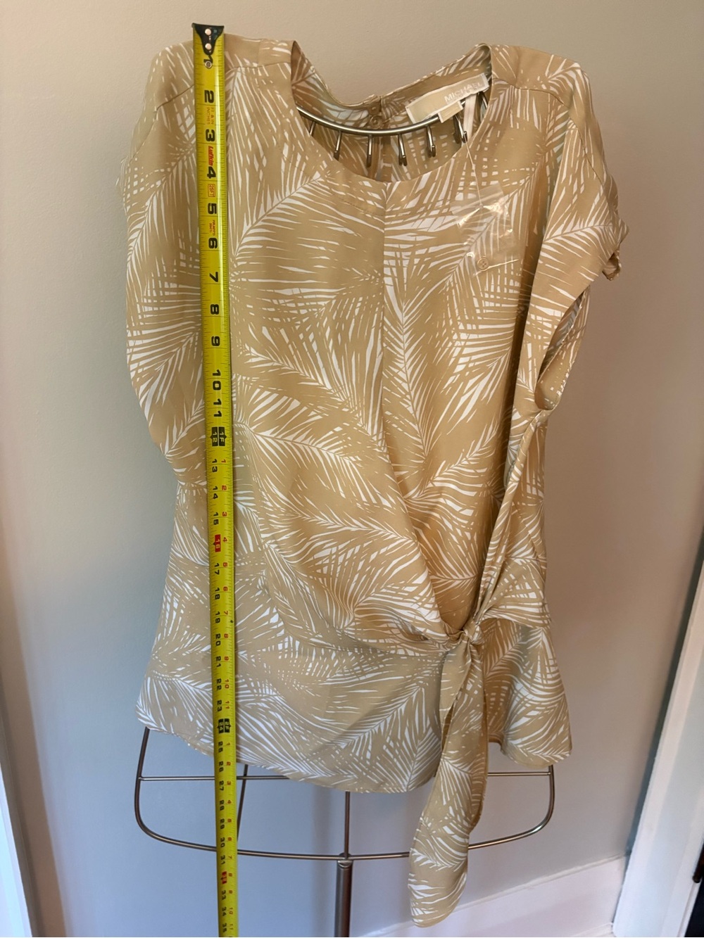 Michael Kors Light Tan Palm-Print Tie-Waist Women's Top